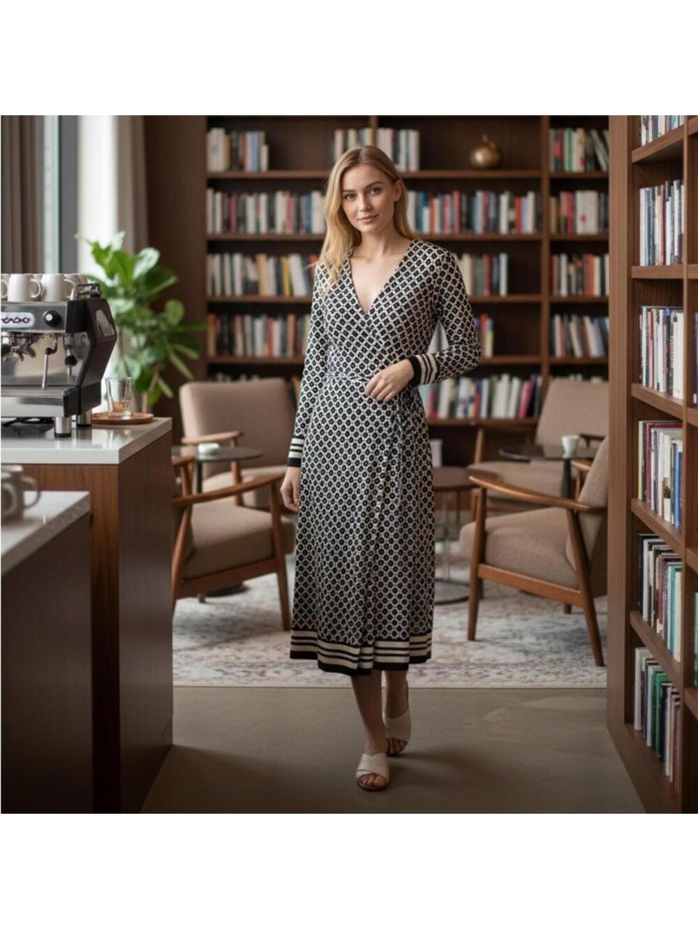 Grayso. Black and White Houndstooth Wrap Dress Size Small